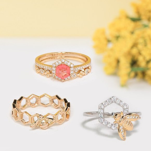 Honey Bee ring with gold finish, Charmed Aroma 925 Sterling Silver - Picture 2 of 10